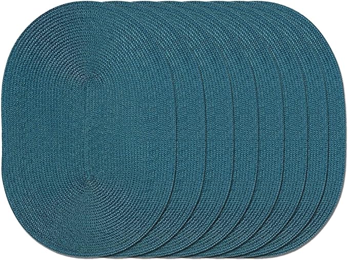 AHHFSMEI Placemats Set of 8 for Dining Table Washable Woven Non-Slip 18x12 inches Placemat Heat-Resistant Durable Table Mats for Dining Table Easy to Clean (Oval Blue, 8)