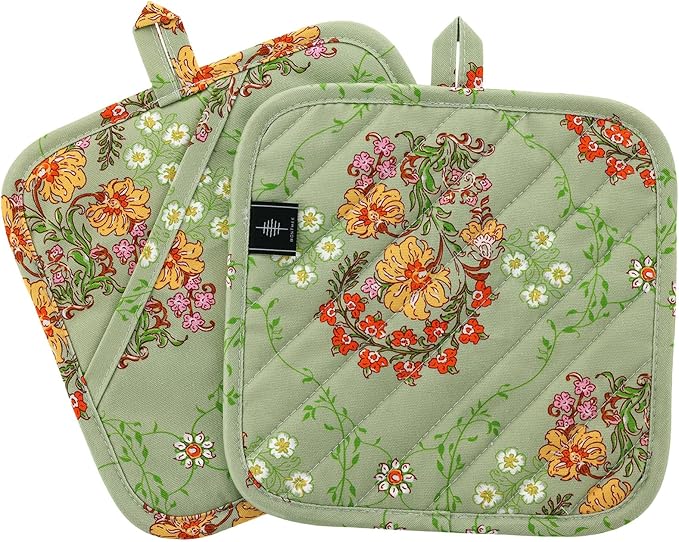 BONTHEE Pot Holders for Kitchen Heat Resistant Hot Pads for Countertops Oven Pot Holders Cotton Potholders for Kitchen Cooking Baking (Sweet Flowers)