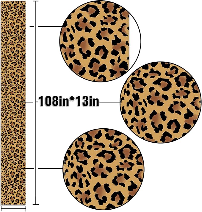 Leopard Print Party Decorations Cheetah Table Runner Jungle Animal Theme Birthday Decor Dining Room Home Kitchen Island Decor (13" x 108")