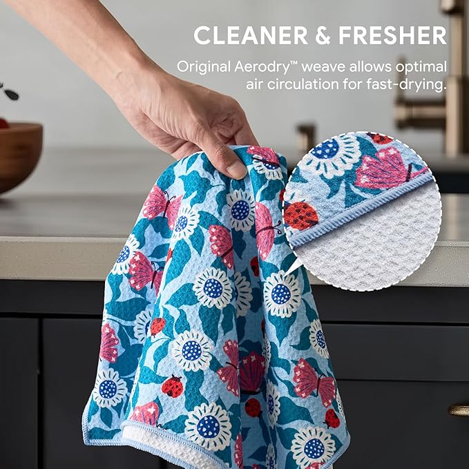 RECYCO Waffle Kitchen Towel Set of 2 - Quick Dry Microfiber Sustainable Dish Towels - Absorbent Reusable Cleaning Tea Towels - Lightweight Hand Towels,16”x 28”, Cloud Blue
