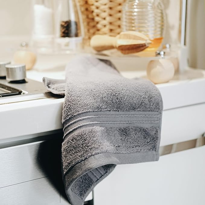 Milara Turkish Super-Plush Wash Cloths Set 4-Piece | Premium 100% Cotton Washcloths Absorbent, Durable with Hanging Loops | Anthracite (Dark Gray) Bath Washcloths, (13 x 13 Inch)