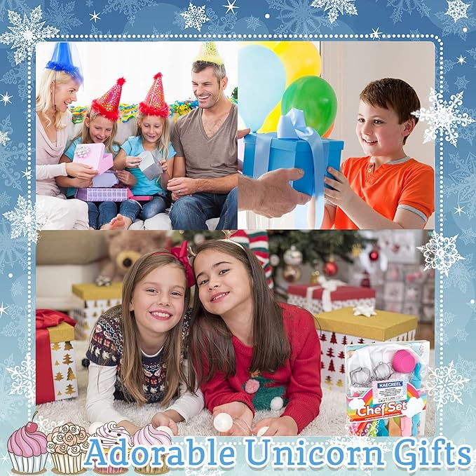 KAEGREEL Kids Baking Chef Set with Unicorn Apron and Mitt, 26pcs Kitchen Toys Kid Cooking Set with Chef Hat Spoons Whisk, Chef Supplies Role Play Gifts for Girls Boys Aged 3 4 5 6 7 8 Years Old