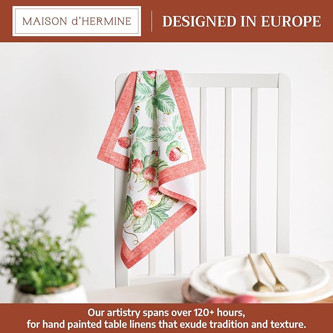 Maison d' Hermine Cloth Napkins Set of 4 100% Cotton Everyday Reusable Square Napkins Cloth Washable Dinner Wedding Restaurant Gifts for Mothers Day Spring/Summer (Strawberry Summer, 18" x 18")