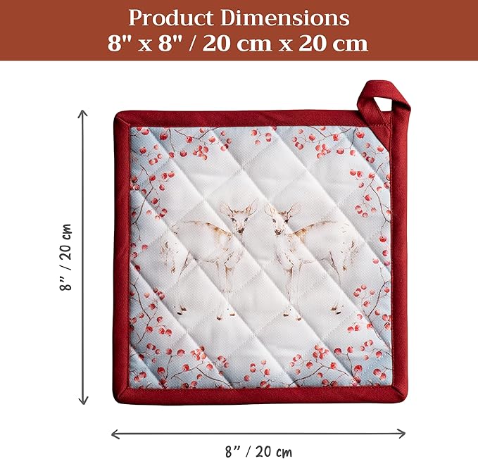 Maison d' Hermine Pot Holders 100% Cotton Heat Resistant Potholders 8" x 8" Hot Pads with Loop for Thanksgiving Christmas Decorations BBQ Cooking Handling Hot Pans (Pack of 1, Fairy Tale Forest)
