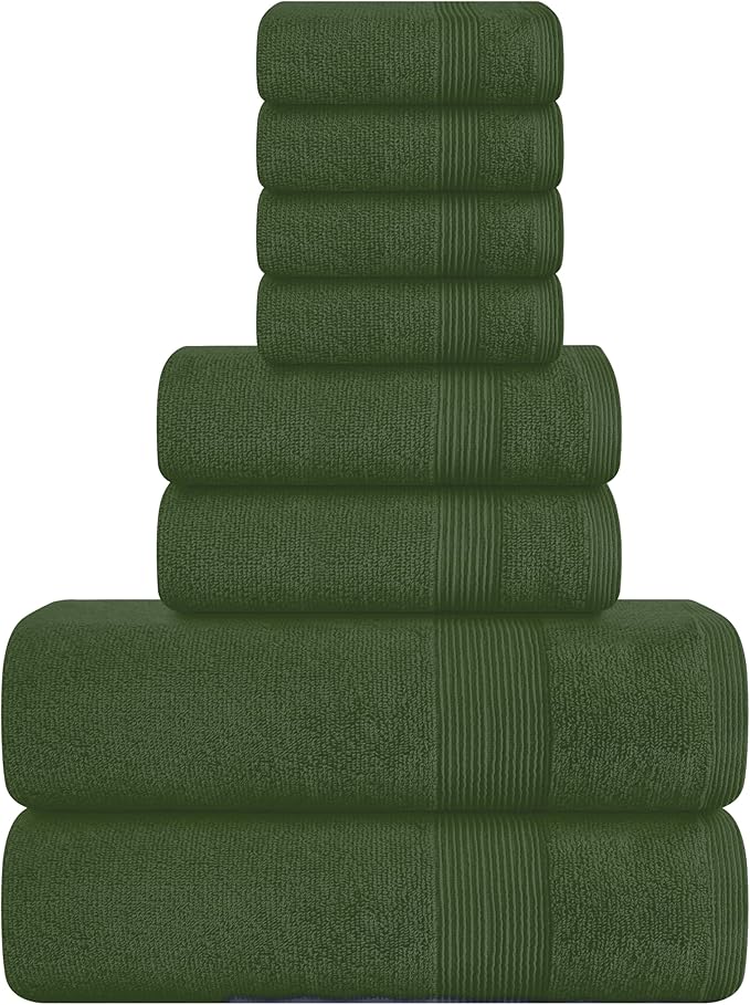 Belizzi Home 8 Piece Towel Set 100% Ring Spun Cotton, 2 Bath Towels 27x54, 2 Hand Towels 16x28 and 4 Washcloths 13x13 - Ultra Soft Highly Absorbent Machine Washable Hotel Spa Quality - Olive Green