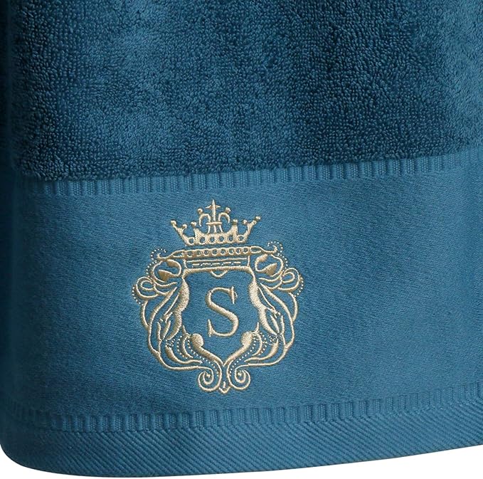 Sunshinejing Premium 100% Pure Cotton Bath Towel Luxury Hotel & Spa Bathroom Hand Towels Embroidery Washcloth Decoration Bath Sheets (Peacock-Blue)