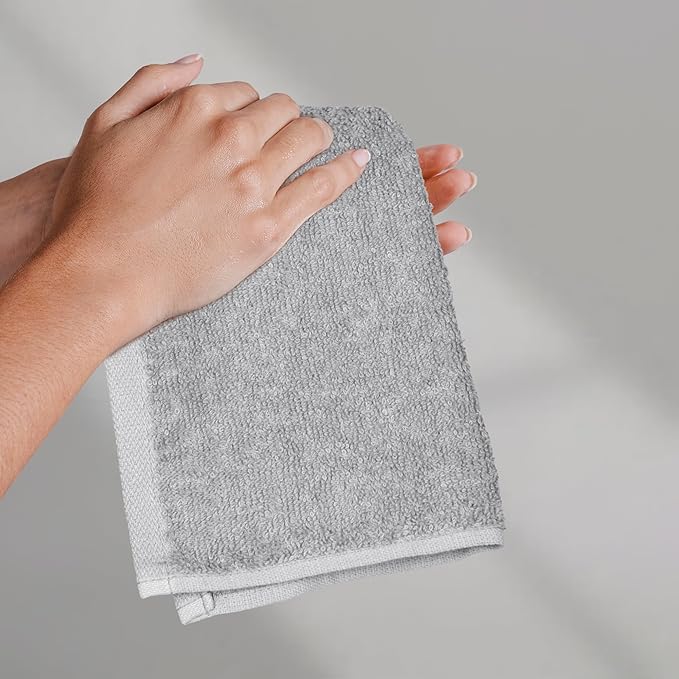 Amazon Basics Fast Drying Cotton Washcloths for Bathroom, Machine Washable, Extra Absorbent, 12 x 12 in, Gray, (Pack of 144)