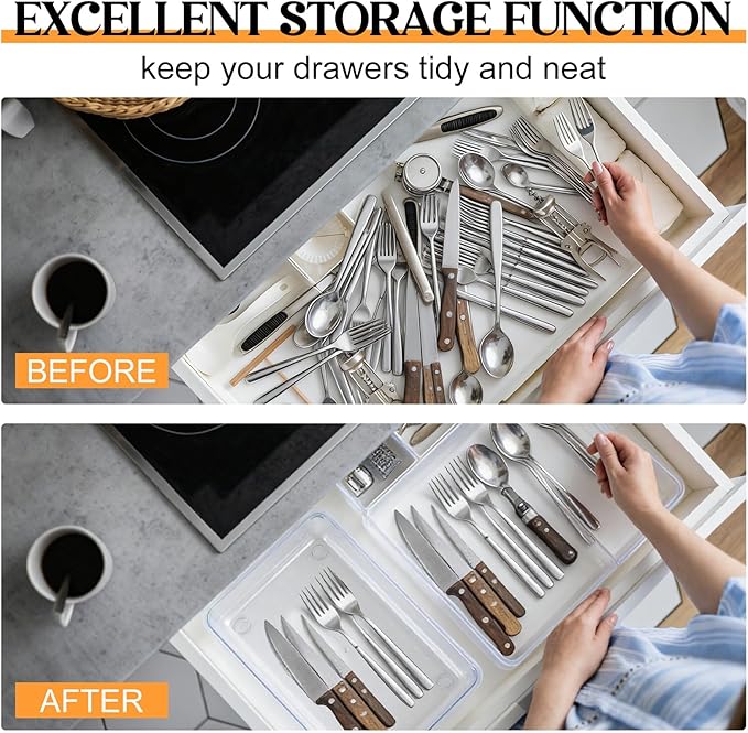 Maitys 12 Pcs Clear Drawer Organizer 9 x 6 x 2 Inches Plastic Rectangle Trays Makeup Vanity Storage Bins and Kitchen Drawers Dividers for Office Desk Silverware Kitchen Utensils
