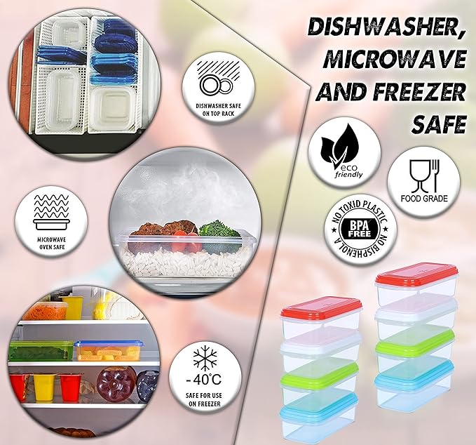 Small Plastic Food Storage Containers with Lids, 8-Pack 8oz (1 Cup / 250 ml) Rectangular Freezer Portion Containers for Leftovers, Spices & Soup, BPA-Free, Stackable, Leak-Resistant, Microwave Safe