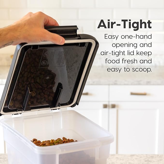 IRIS USA Airtight Dog Food Storage Container, Up to 10 lbs Each, 2 Pack, for Dog Cat Bird and Other Pet Food Storage Bin, Keep Fresh, Translucent Body, BPA Free, Clear/Black