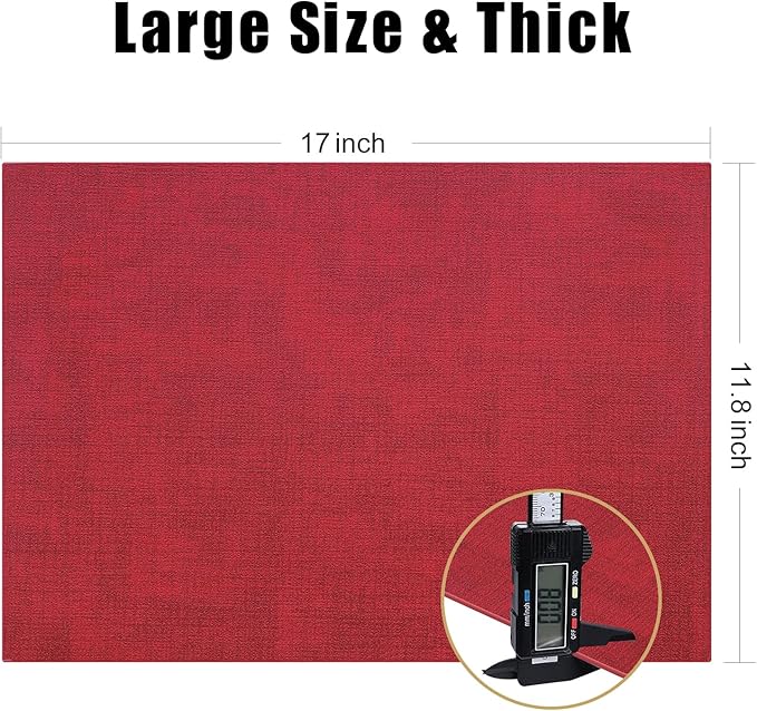 Homaxy Faux Leather Heat Resistant Placemats for Dining Table Set of 4, Waterproof Wipeable Washable PU Table Mats, Easy to Clean Anti-Slip Place Mats, 11.8" x 17", Red