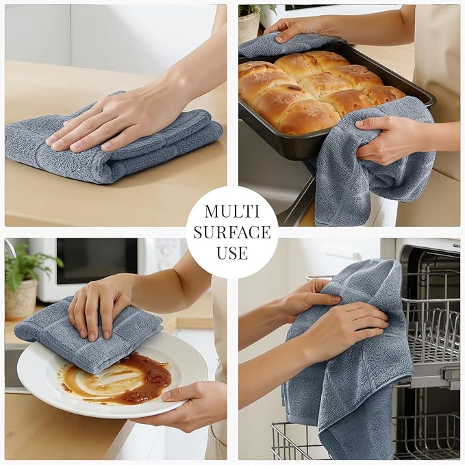 Homaxy Premium Kitchen Towels 18"x28", 6 Pack Large Cotton 380 GSM Dish Towels, Soft and Absorbent Kitchen Hand Towels with Terry Grid Design, Utility Tea Towel Set with Hanging Loop, Grey