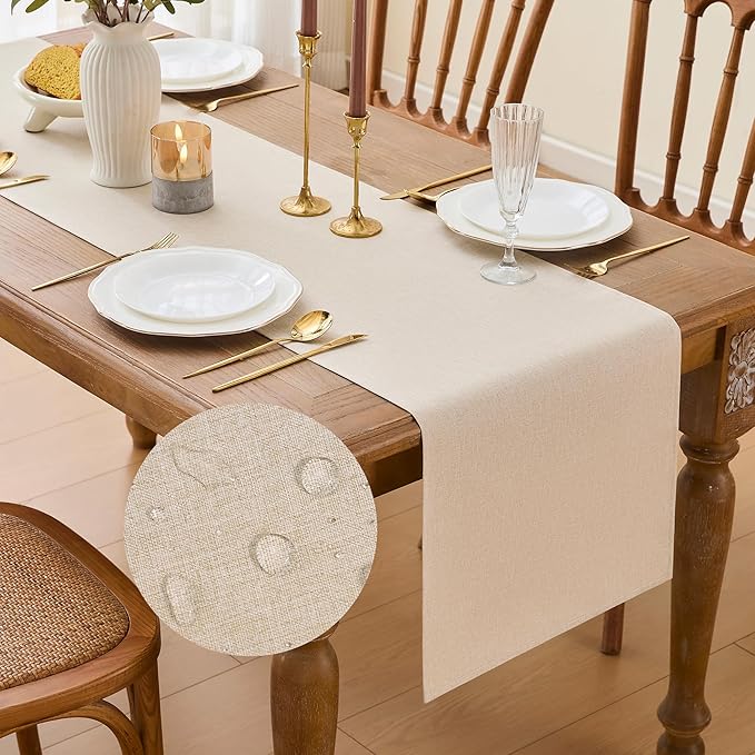 YATOJUZI Cream Table Runner Seasonal Fall Summer Kitchen Dining Coffee Table Decoration 72 Inches Long Beige Waterproof Farmhouse Rustic Table Runner Home Wedding Party Decor 16x72Inch