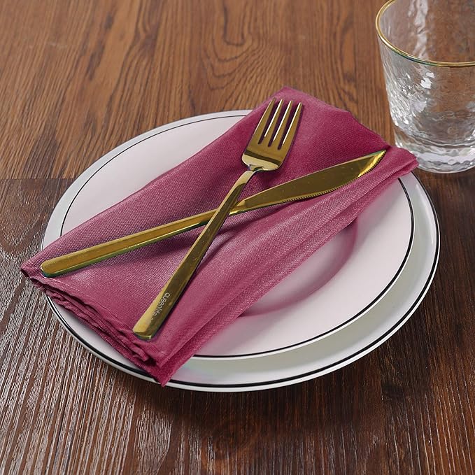 Cloth Napkins 17x17 inch Washable Polyester Dinner Napkins Soft Table Napkins for Wedding Party Dining Banquet(Burgundy,50PCS)