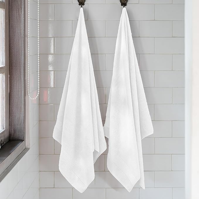Mocassi Luxury 100% Turkish Cotton 2-Pack Bath Towel Set- Ultra Soft, Quick Dry Highly Absorbent 27 x 54 inch Premium Spa Hotel Quality 2PC Bath Towels - Luxurious Soft Bathroom Towels, White