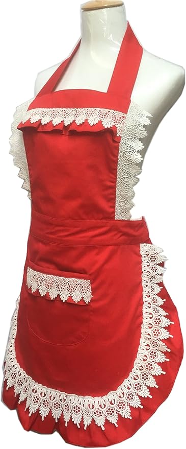 Hyzrz Lovely Home Work Adjustable Apron Shop Cake Kitchen Cooking Aprons for Women Girls with Pocket for Gift,Red