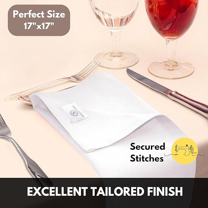 White Cloth Dinner Napkins, 17 Inch x 17 Inch, Set of 4, Soft, Absorbent, Washable & Reusable Dining Napkins for Holiday, Thanksgiving, Wedding, Formal Events, Buffet, Christmas