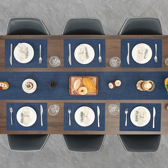 Myir JUN Placemats Set of 10, Vinyl Woven Placemats Place Mats Indoor Set of 10 Washable Table Mats Non-Slip Place mats for Dining Table (Dark Blue)
