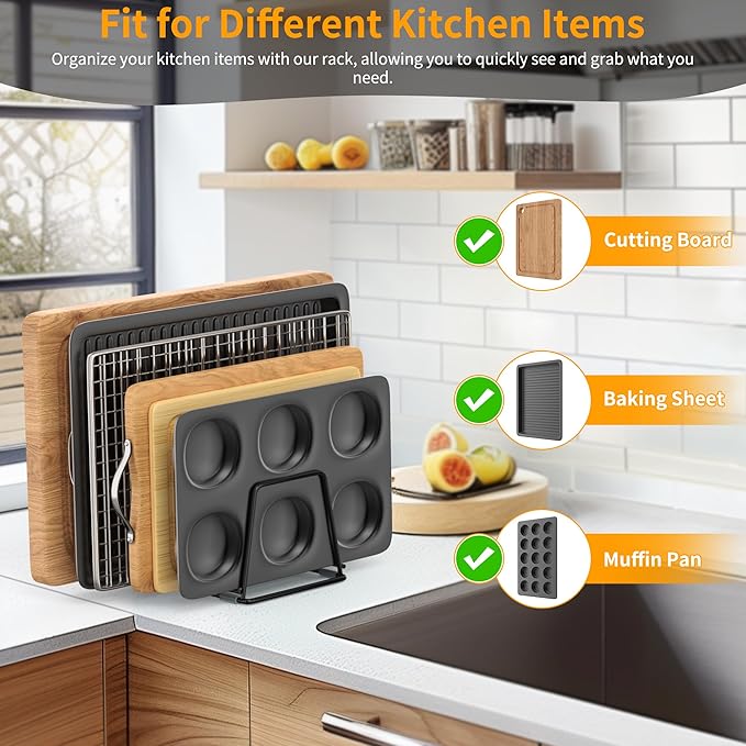 Cutting Board Organizer Kitchen Organizer Rack for Cutting Board, Bakeware, and Cookie Sheet, 5-Slot Heavy-Duty Steel Cookware Holder,Rust-Resistant with Anti-Slip Feet (2, Small)