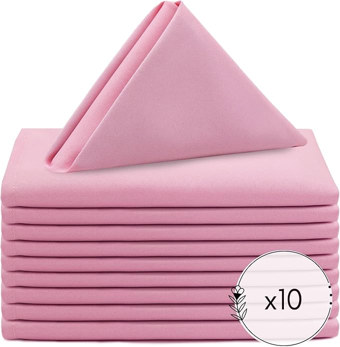 Your Chair Covers Cloth Polyester Napkins, 20 x 20 Inch, Washable Dinner Fabric Linen Napkins with Hemmed Edges for Restaurant, Wedding and Holiday Pack of 10 (Pink)
