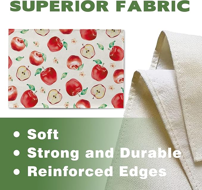 Watercolor Apple Placemats Set of 4, Spring Summer Sweet Fruit Dining Table Place Mats, Farmhouse Kitchen Decor Home Decoration 12 x 18 Inches
