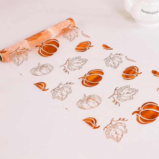 Snowkingdom Fall Orange Pumpkin Table Runner, Sequin Glitter Foil Metallic Thin Mesh Thanksgiving Runners 120", Orange Table Decorations for Seasonal Autumn Party