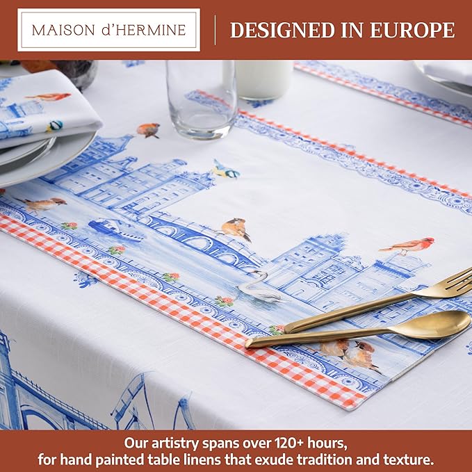 Maison d' Hermine Placemats Set of 4 100% Cotton Washable Cloth Place Mats Reusable Table Mats for Kitchen Dining Party Wedding Gifts for Mothers Day Spring/Summer (Amsterdam Canals, 13" x 19")