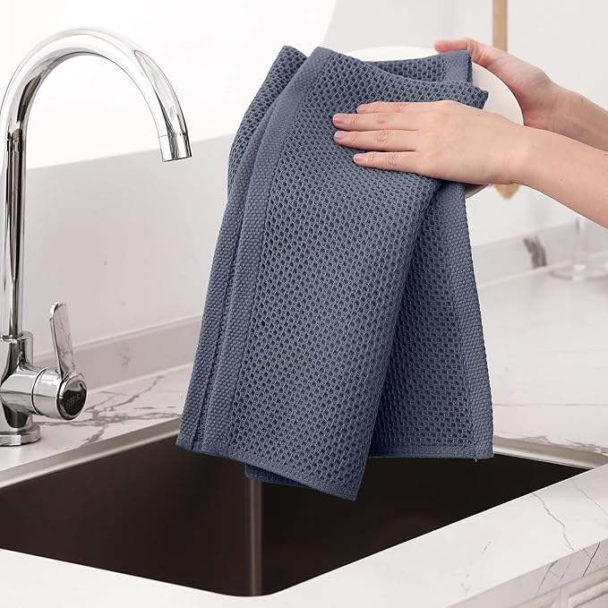 Homaxy 100% Cotton Oversized Waffle Weave Kitchen Dish Towels, 7-Pack Ultra Soft Absorbent Dish Towels, Quick Drying Cleaning Towels, 20 x 28 Inches, Dark Grey