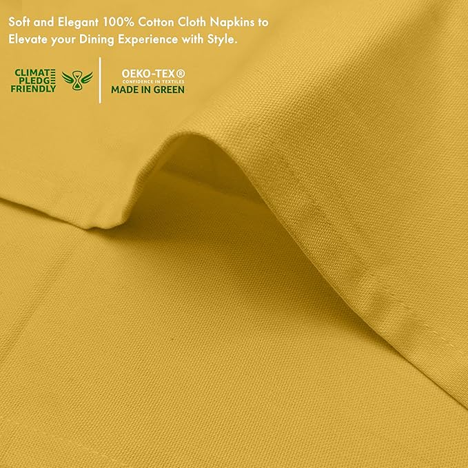 Ruvanti Cloth Napkins Set of 12, 100% Cotton High GSM 18x18 Inches Soft, Washable, Highly Durable & Absorbent, Perfect for Parties, Christmas, Thanksgiving Dinners – Spicy Mustard