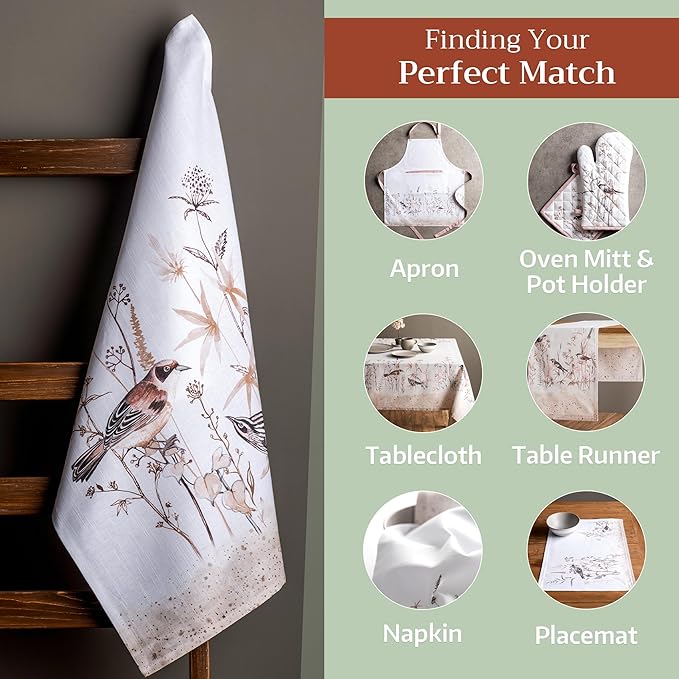 Maison d' Hermine Kitchen Towels Set of 3 100% Cotton 27.50" x 20" Reusable Cloth Dish Towels Absorbent with Hanging Loop for Kitchen Gifts for Mothers Day Spring/Summer (Meadow Florals - Brown)