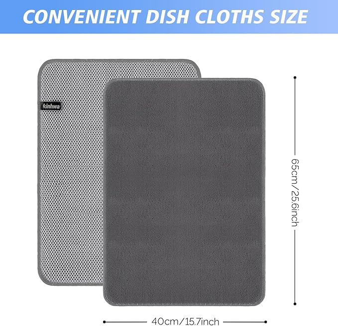 KinHwa Kitchen Washcloths for Dishes Absorbent Microfiber Dish Cloths Dish Towels for Kitchen Quick Dry Dish Rags with Poly Scour Scrub Side Ideal for Kitchen Cleaning (Gray, 15inchx25inch 6pack)