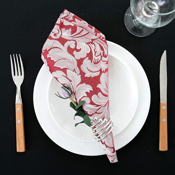 EHouseHome Damask Jacquard Cloth Napkins Waterproof Spillproof Polyester Fabric Napkins Burgundy, Set of 12, 17 x 17 Inch