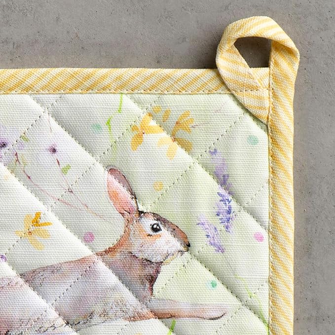Maison d' Hermine Pot Holders 100% Cotton Heat Resistant Potholders 8" x 8" Hot Pads with Loop BBQ Cooking Baking Gifts for Mothers Day Handling Hot Pans Spring/Summer (Pack of 1, Easter Zest)