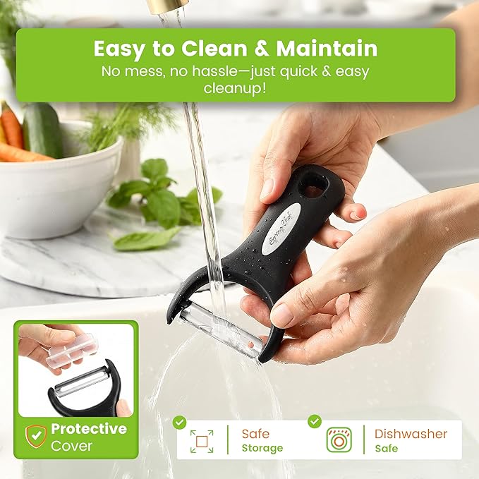 Spring Chef Stainless Steel Y Shaped Vegetable Peeler for Kitchen - Heavy Duty Potato Peeler with Ultra Sharp Blades & Soft Grip Handle for Apple, Carrot, Cucumber, Veggie, Fruit, Citrus - Black