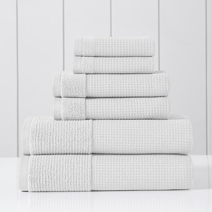 Modern Threads Waffle-Rib 6-Piece Towel Set – Premium Cotton Bath Towels, Ultra-Absorbent & Soft, Elegant Waffle Texture for Bathroom & Spa, White