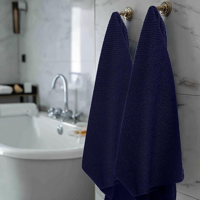 COTTON CRAFT Waffle Bath Towel - Set of 4 Luxurious Euro Spa Waffle Weave Towels - 100% Ringspun Cotton - Super Absorbent Quick Dry Bath Shower Towels - Oversized 30 inches x 56 inches - Navy