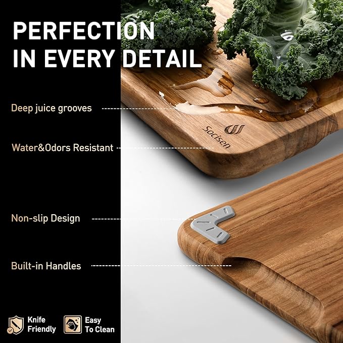 Teak Wood Cutting Board 17inch Wooden Chopping Board Bamboo High-end Mother Gifts Best Mama Mommy Christmas Xmas Birthday Law Step Stepmom Stepmother Have Everything Good Unique Present XL