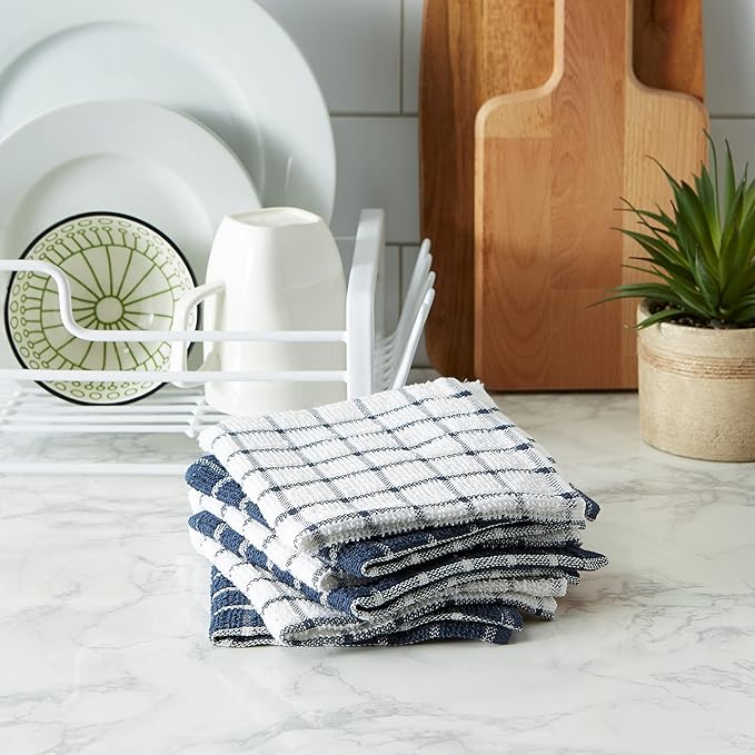 DII Basic Terry Collection Windowpane Dishcloth Set, 12x12, Nautical Blue, 6 Piece
