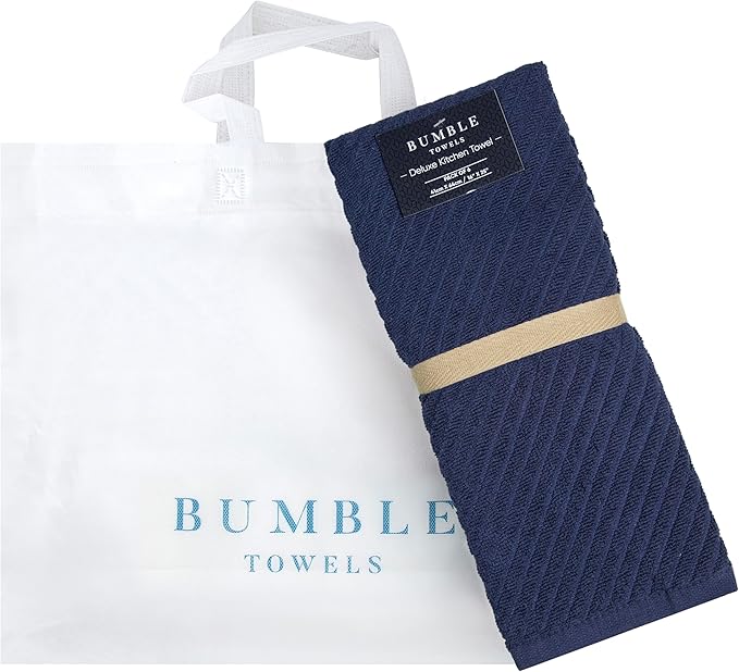 Premium Kitchen Towels (16”x 25”, 6 Pack) | Large Cotton Kitchen Hand Towels | Dish Towels | Diagonal Weave Design | 445 GSM Highly Absorbent Tea Towels Set with Hanging Loop | Navy