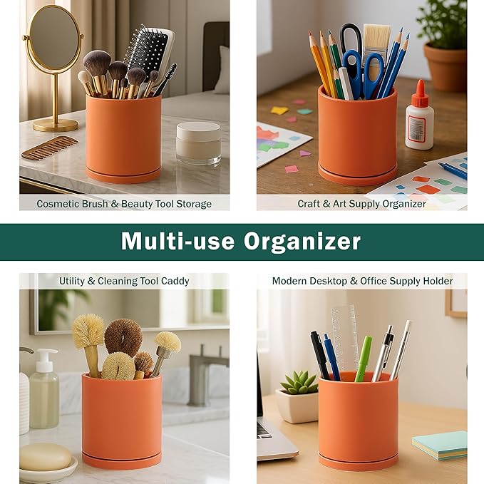 D'vine Dev 360° Rotating Utensil Holder Set – 7.2"+5" Kitchen Utensil Crocks for Countertop, Modern Cooking Tool Organizers for Kitchen Storage +Décor, Pumpkin, Set of 2, 72-Z-E-1