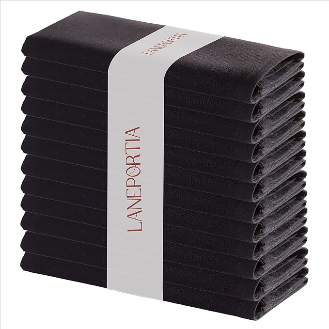 Cloth Napkins Set of 12 Solid Dinner Napkins 18x18 Inch, 100% Cotton, Soft Absorbent Reusable Washable Durable Napkin, Decorations, Restaurant, Wedding & Table Décor, Everyday Use - Black