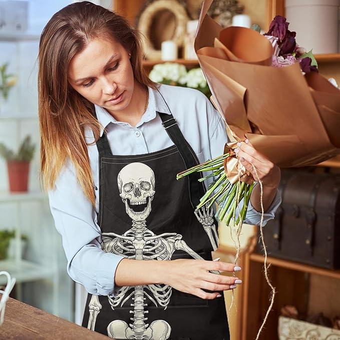 Britimes Skeleton Rock Skull Halloween Apron Home Kitchen Cooking Baking Gardening for Women Men with Pockets 32x28 inch