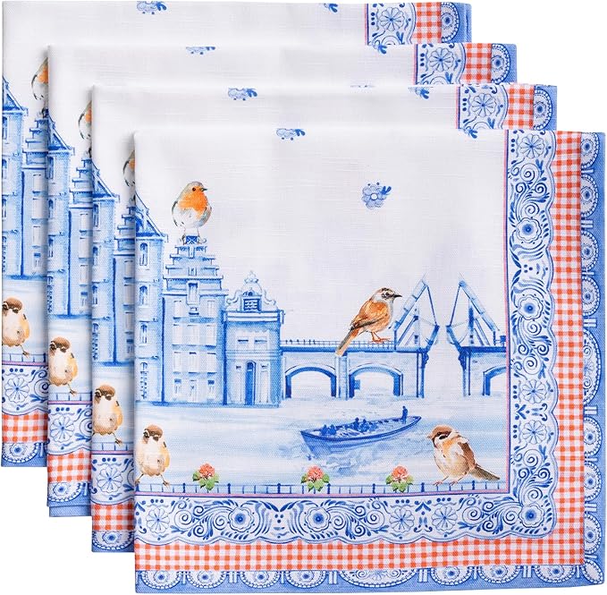 Maison d' Hermine Cloth Napkins Set of 4 100% Cotton Everyday Reusable Square Napkins Cloth Washable Dinner Wedding Restaurant Gifts for Mothers Day Spring/Summer (Amsterdam Canals, 20" x 20")