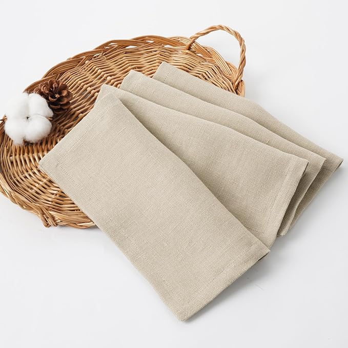 100% Linen Thick Washcloths with Loop - Linen Cloths Makeup for Face 4 Pack 10 x 10 Inch, Small Exfoliating Face Washcloth for Women Bathroom Travel,Dark Khaki