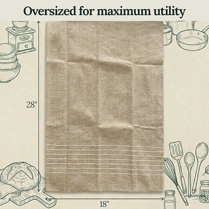 CLOUDSCAPE Kitchen Towels - 6 Pack: Quick-Drying Dish Towel for Kitchen Accessories, 18”x28” Cotton Blended Ribbed Hand Towel with Hanging Loop -Highly Absorbent, Dish Cloths for Washing Dishes -BOR