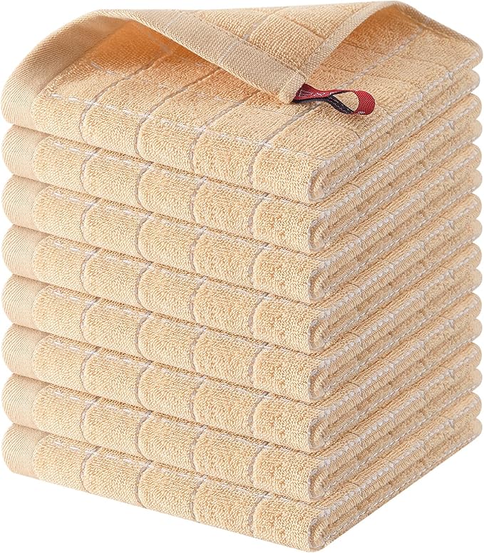 Homaxy 100% Cotton Terry Kitchen Dish Cloths, Ultra Soft and Absorbent Dish Towels for Kitchen, Suitable for Drying and Washing Dishes, 8 Pack, 12 x 12 Inches, Apricot