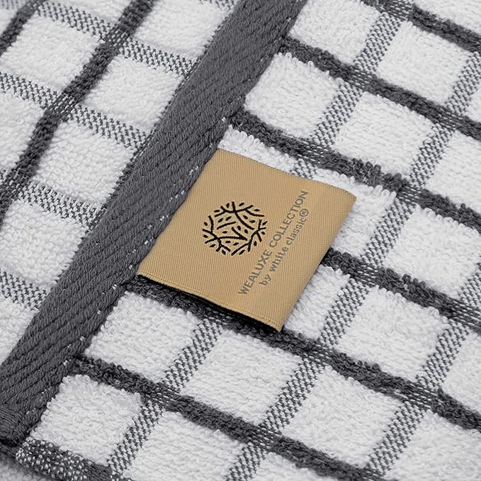 White Classic [8 Pack] Premium Dish Towels for Kitchen, with Hanging Loop - Heavy Duty Absorbent 100% Cotton 410 GSM Terry Kitchen Towels, 16x26 (Grey)