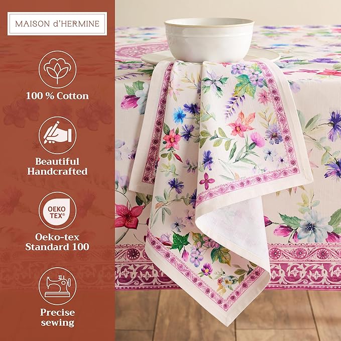 Maison d' Hermine Cloth Napkins Set of 4 100% Cotton Everyday Reusable Square Napkins Cloth Washable Dinner Party Wedding Restaurant Gifts for Mothers Day Spring/Summer (Chardon, 20" x 20")