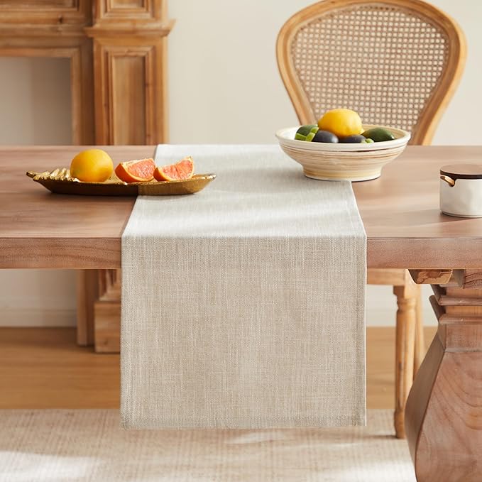 ZeeMart Rustic Cotton Linen Table Runner, 13x48 Inches Taupe, Farmhouse Style Beige Table Runners 48 Inches Long, Washable Kitchen Dining Table Decoration for Home Party Decor
