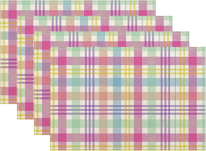 Easter Checkered Placemats Set of 4 Spring Colorful Buffalo Plaid Decor Place Mats 12x18 Inch Gingham Holiday Linen Table Mats for Home Kitchen Dining Party Table Decoration